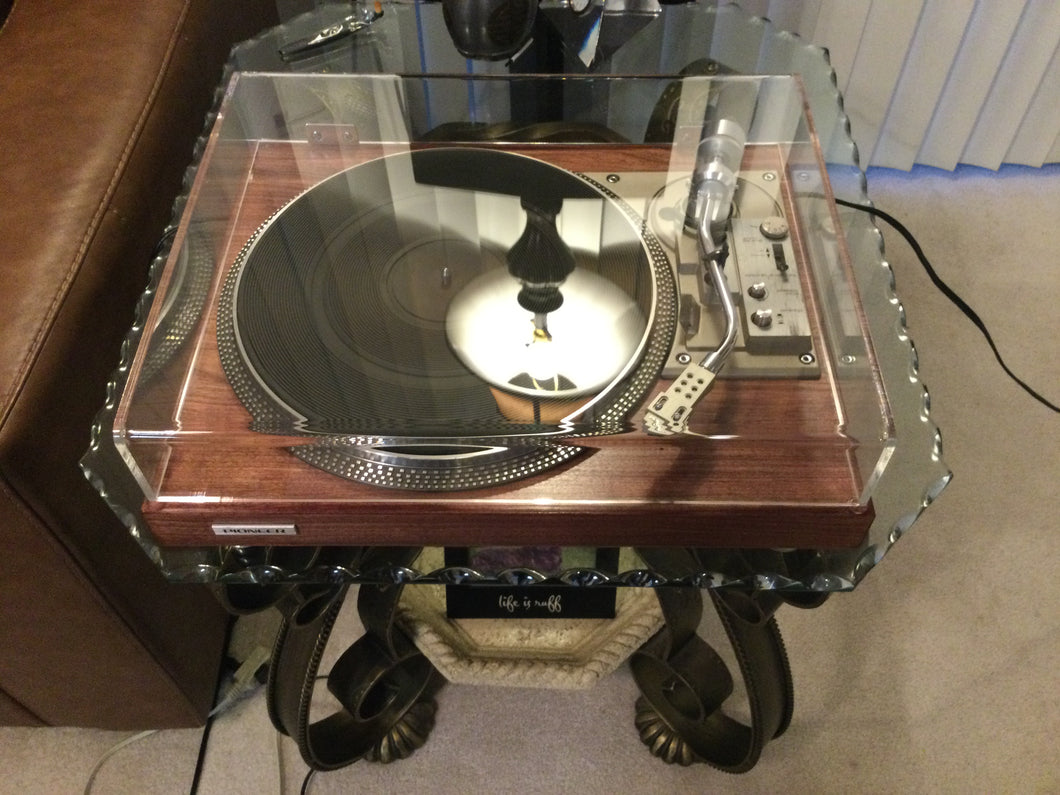 Pioneer PL-516 Turntable, Real Wood Veneer, Shure M91ED Cartridge, New Lid, Serviced, Watch Video!